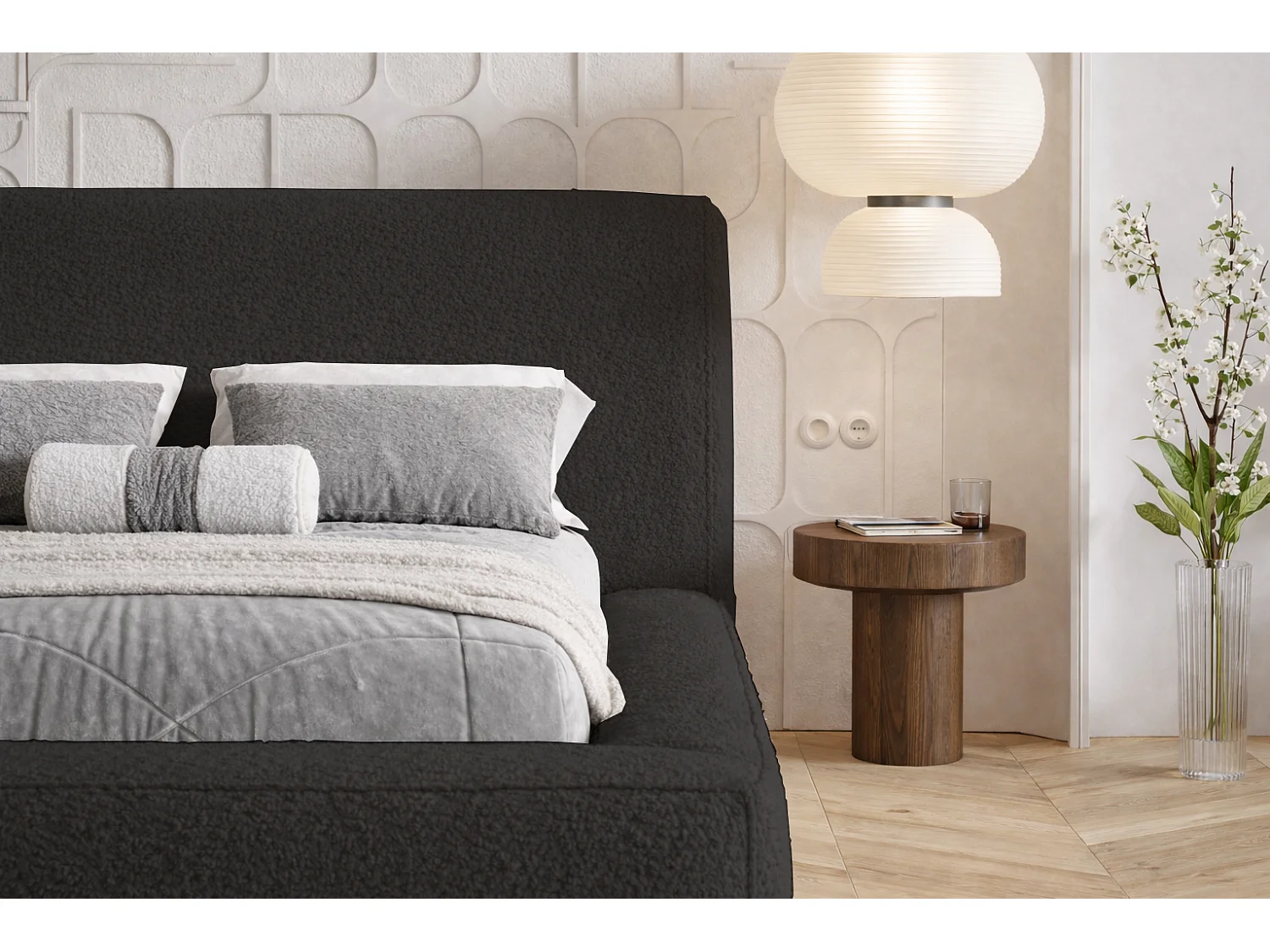 Polsterbett 140x200 Karano mit Bettkasten - Lattenrost, Samtstoff - Schwarz (Catch Me 27)