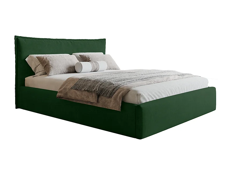 Lit rembourré 140x200 Zenito Slim - lit avec rangment, tête de lit type coussin, sommier métallique - Vert (Amor Velvet 4311)