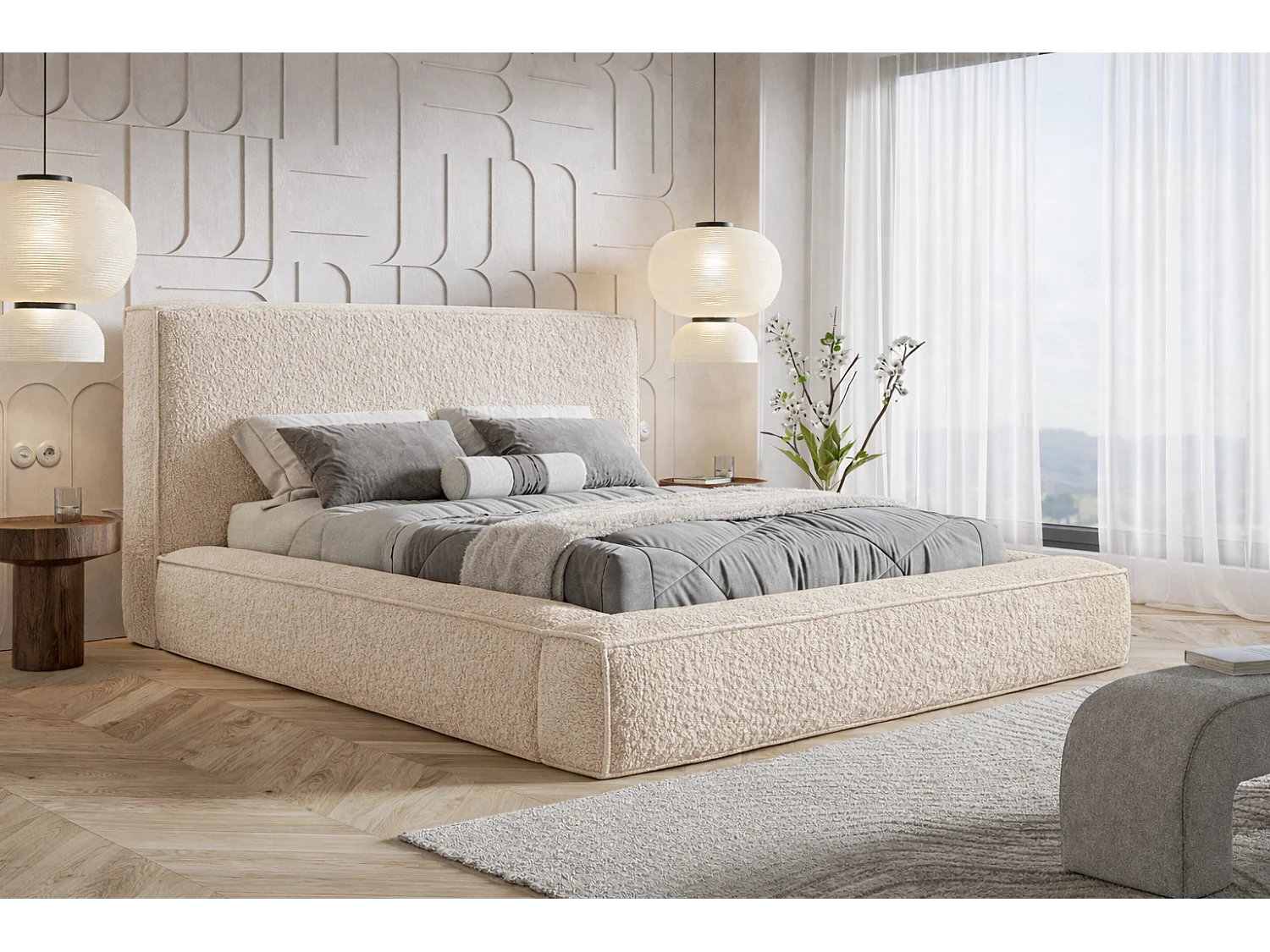 Polsterbett 160x200 Karano mit Bettkasten - Lattenrost, Samtstoff - Beige (Catch Me 2)