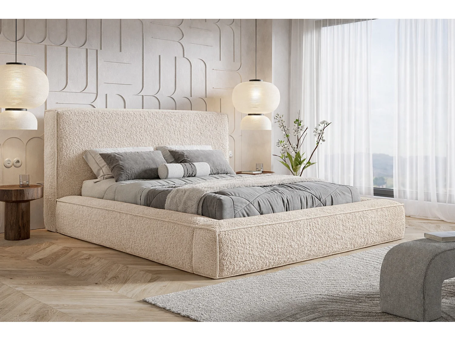 Polsterbett 160x200 Karano mit Bettkasten - Lattenrost, Samtstoff - Beige (Catch Me 2)