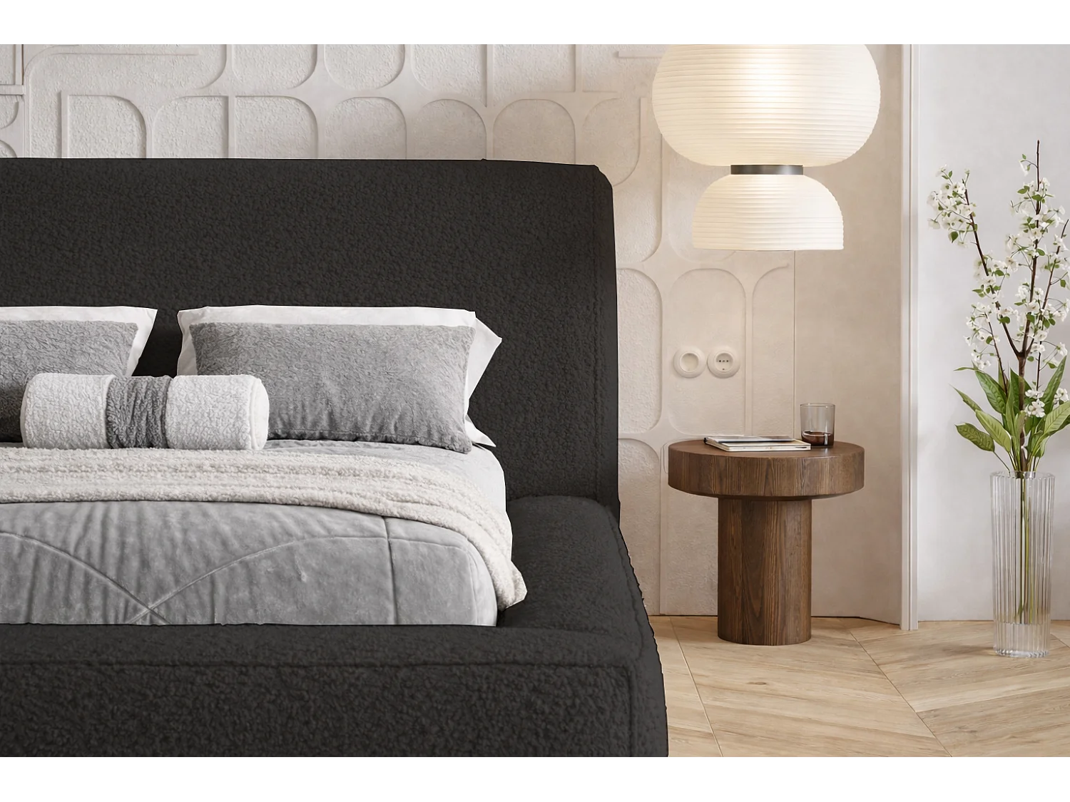 Polsterbett 180x200 Karano mit Bettkasten - Lattenrost, Samtstoff - Schwarz (Catch Me 27)