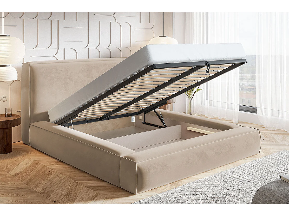 Polsterbett 160x200 Karano mit Bettkasten - Metall-Lattenrost, Samtstoff - Schwarz (Catch Me 27)