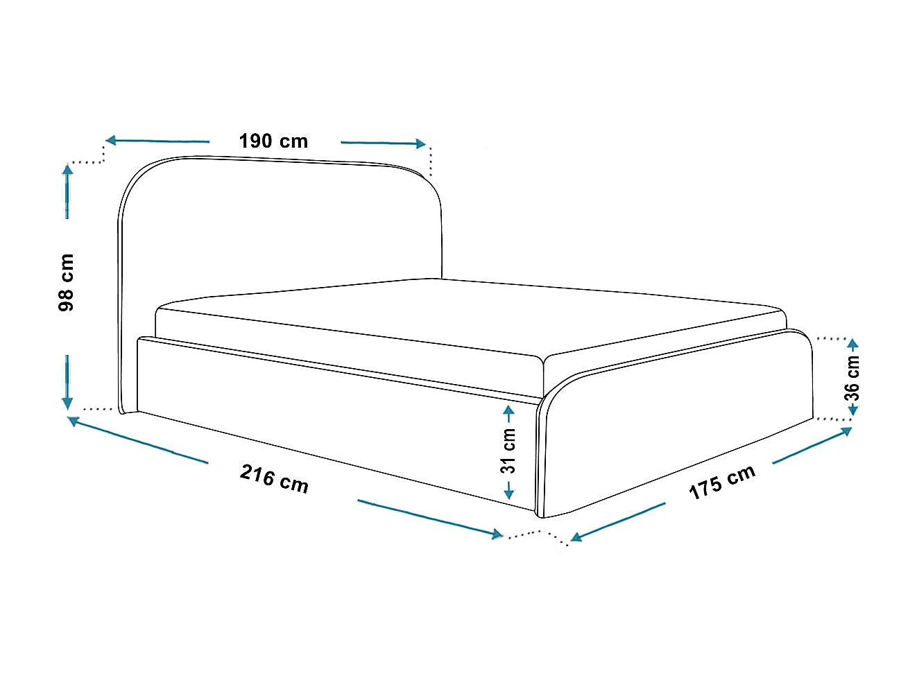 Tweepersoonsbed 160x200 Wendra met metalen lattenbodem - hoofdbord, opbergruimte - Groen (Amor Velvet 4311)