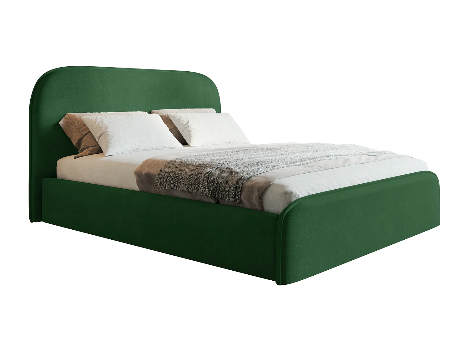 Tweepersoonsbed 160x200 Wendra met metalen lattenbodem - hoofdbord, opbergruimte - Groen (Amor Velvet 4311)