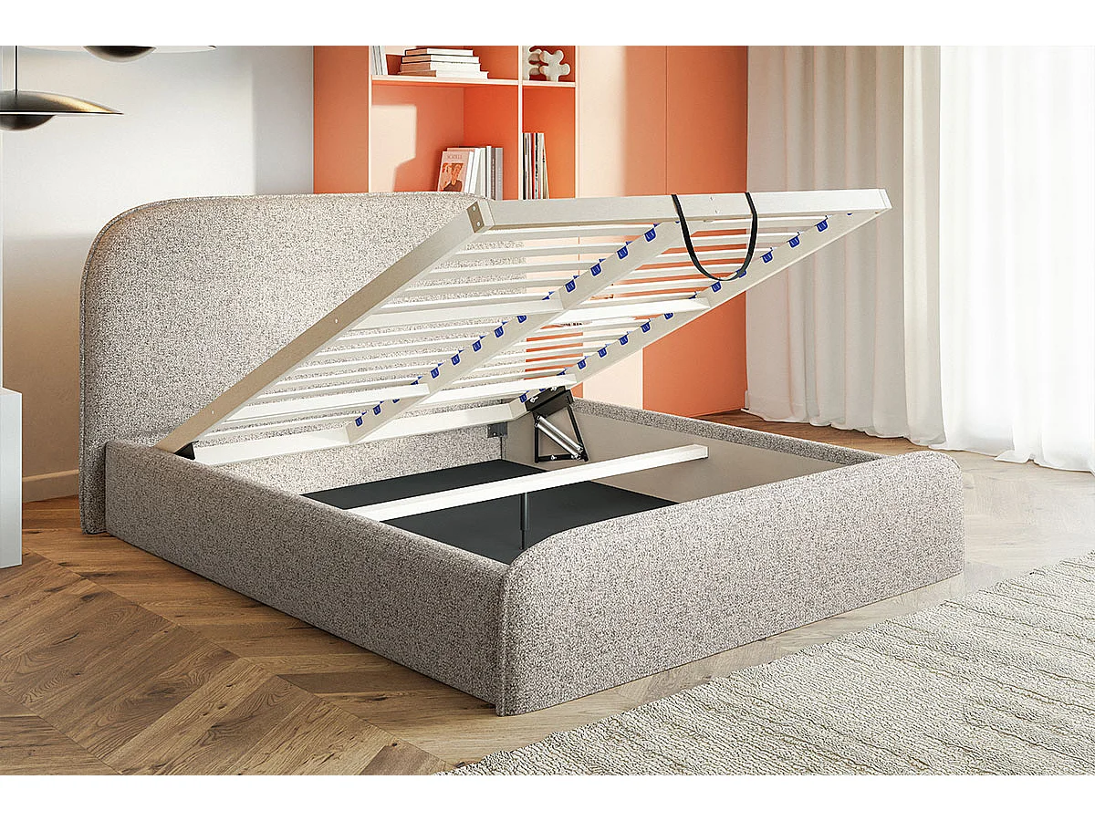 Tweepersoonsbed 160x200 Wendra met lattenbodem - hoofdbord, opbergruimte - Groen (Amor Velvet 4311)