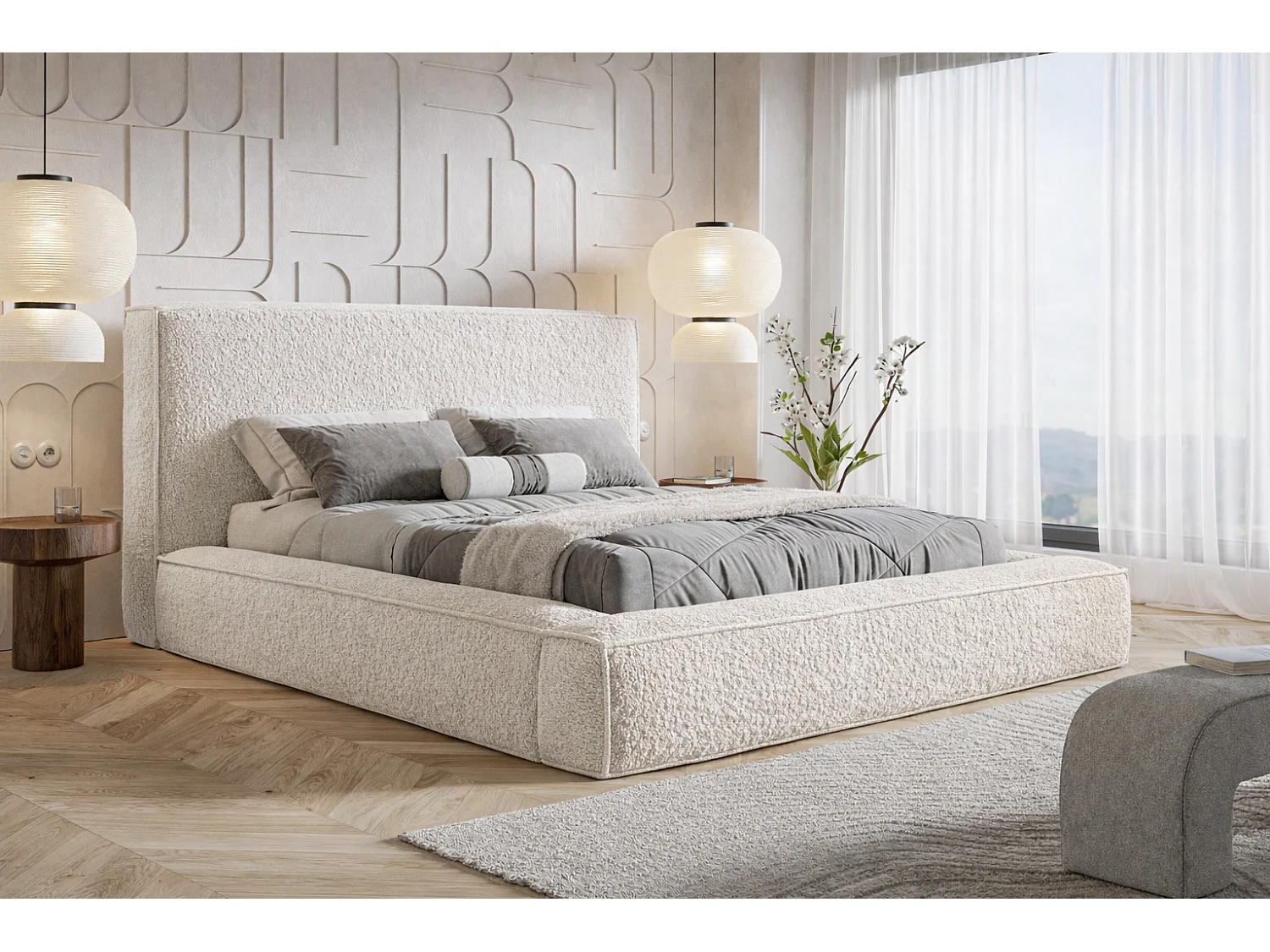 Polsterbett 180x200 Karano mit Bettkasten - Lattenrost, Samtstoff - Creme (Catch Me 1)