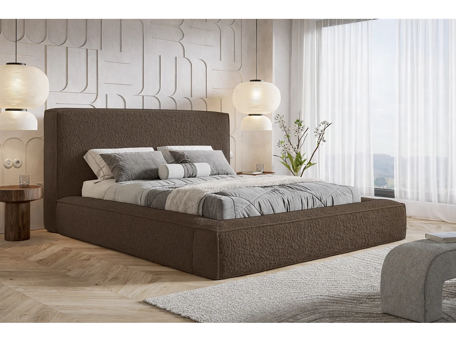 Polsterbett 140x200 Karano mit Bettkasten - Metall-Lattenrost, Samtstoff - Braun (Catch Me 6)