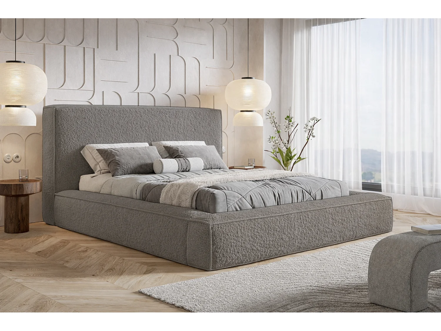 Polsterbett 180x200 Karano mit Bettkasten - Lattenrost, Samtstoff - Grau (Catch Me 25)