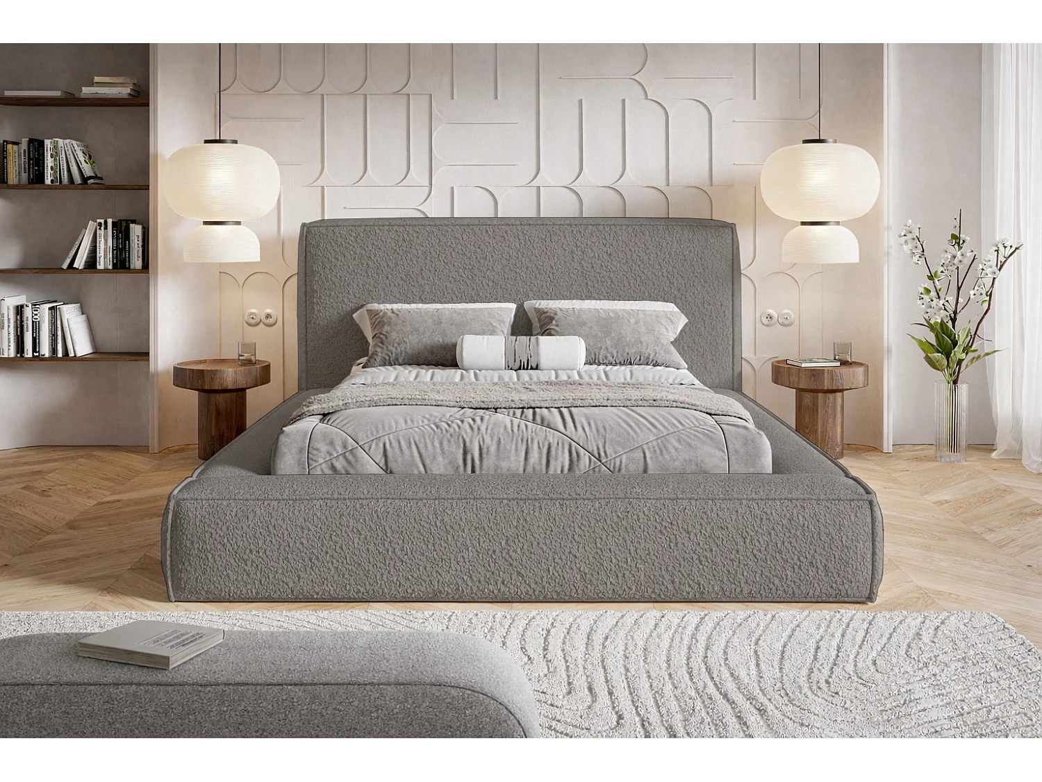 Polsterbett 180x200 Karano mit Bettkasten - Lattenrost, Samtstoff - Grau (Catch Me 25)