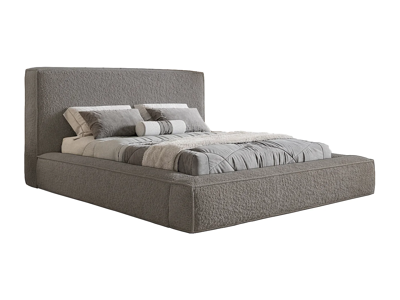 Lit coffre 180x200 cm Karano - sommier, tissu bouclé, Gris (Catch Me 25)