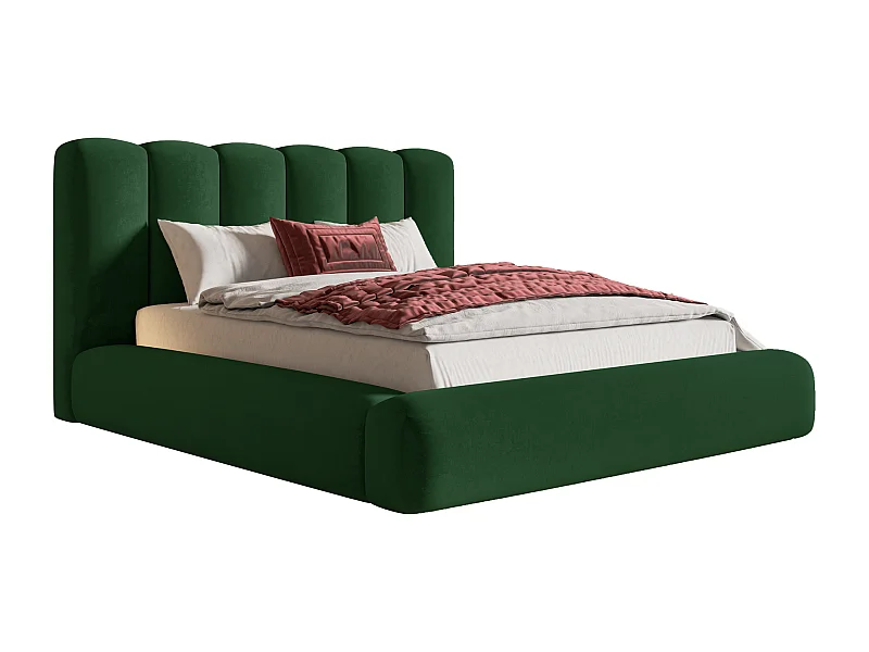 Lit rembourré 180x200 cm Lumaro avec rangement - sommier, tissu velours Vert (Amor Velvet 4311)