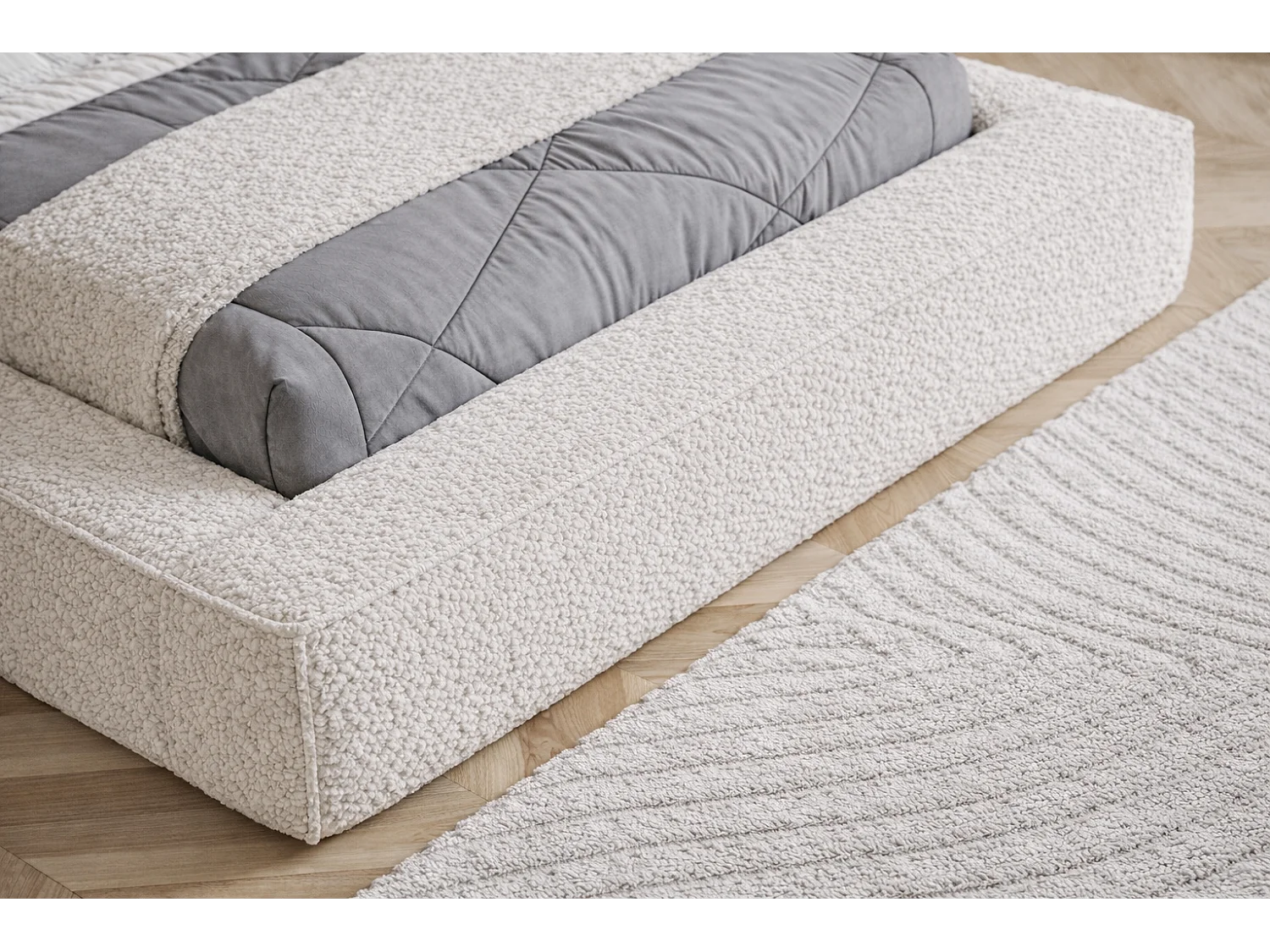 Polsterbett 160x200 Karano mit Bettkasten - Lattenrost, Samtstoff - Creme (Catch Me 1)