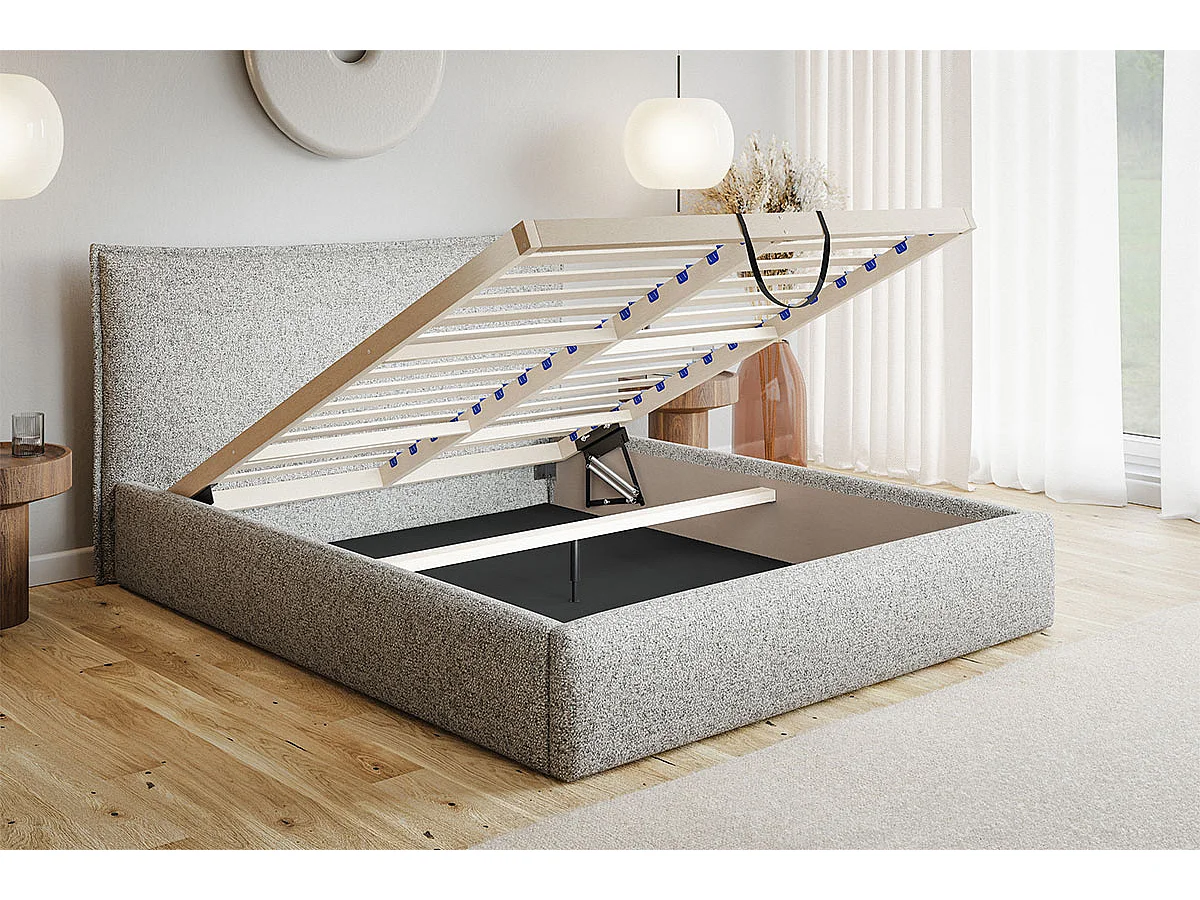 Doppelbett 180x200 Zenito Slim - Bettkasten, Kissen-Kopfteil, Lattenrost - Grün (Amor Velvet 4311)