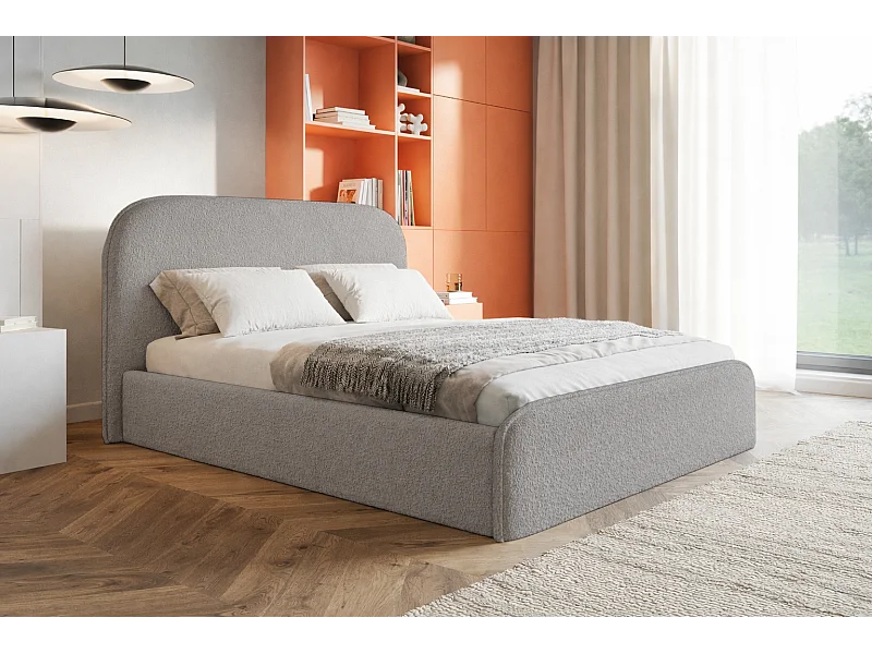 Lit adulte 180x200 Wendra - lit avec tête de lit arrondie, sommier - bouclé, Gris clair (Catch Me 24)
