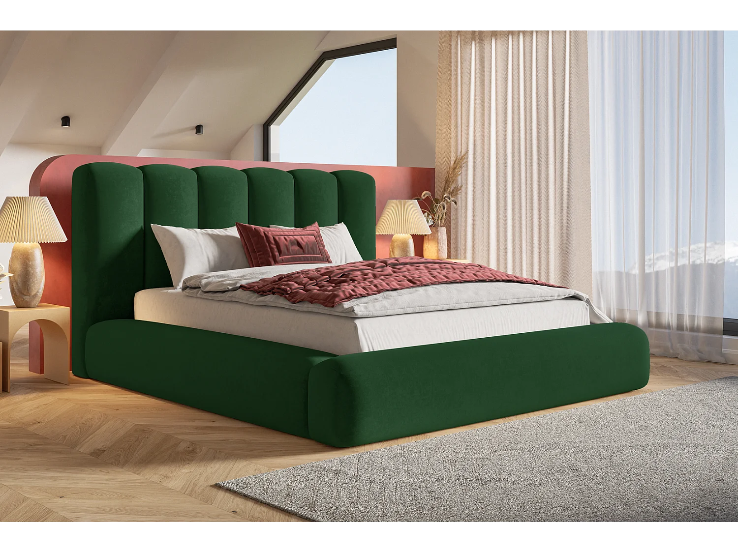 Gestoffeerd bed 140x200 Lumaro met opbergruimte - metalen lattenbodem, Groen (Amor Velvet 4311)