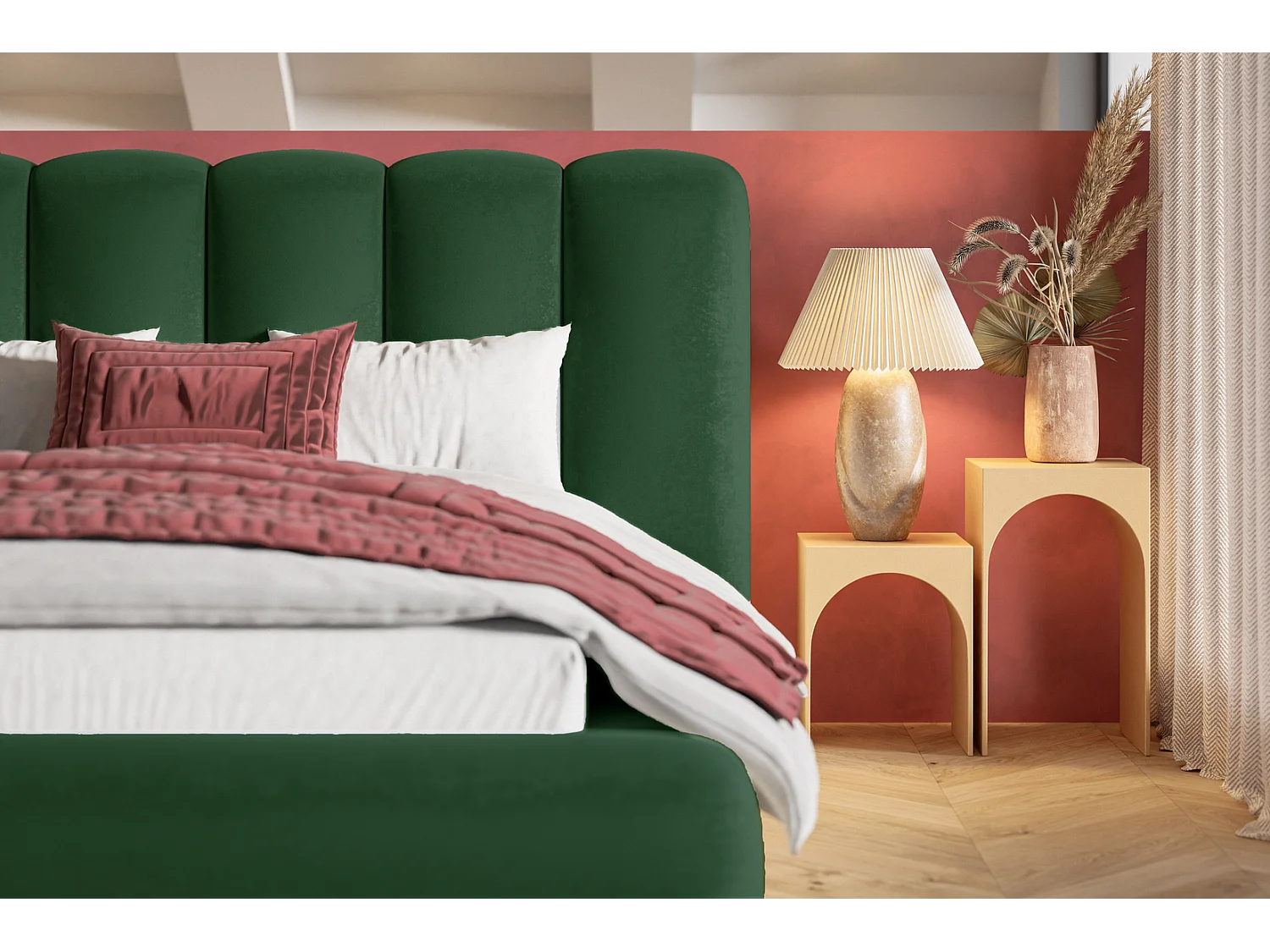 Gestoffeerd bed 140x200 Lumaro met opbergruimte - metalen lattenbodem, Groen (Amor Velvet 4311)