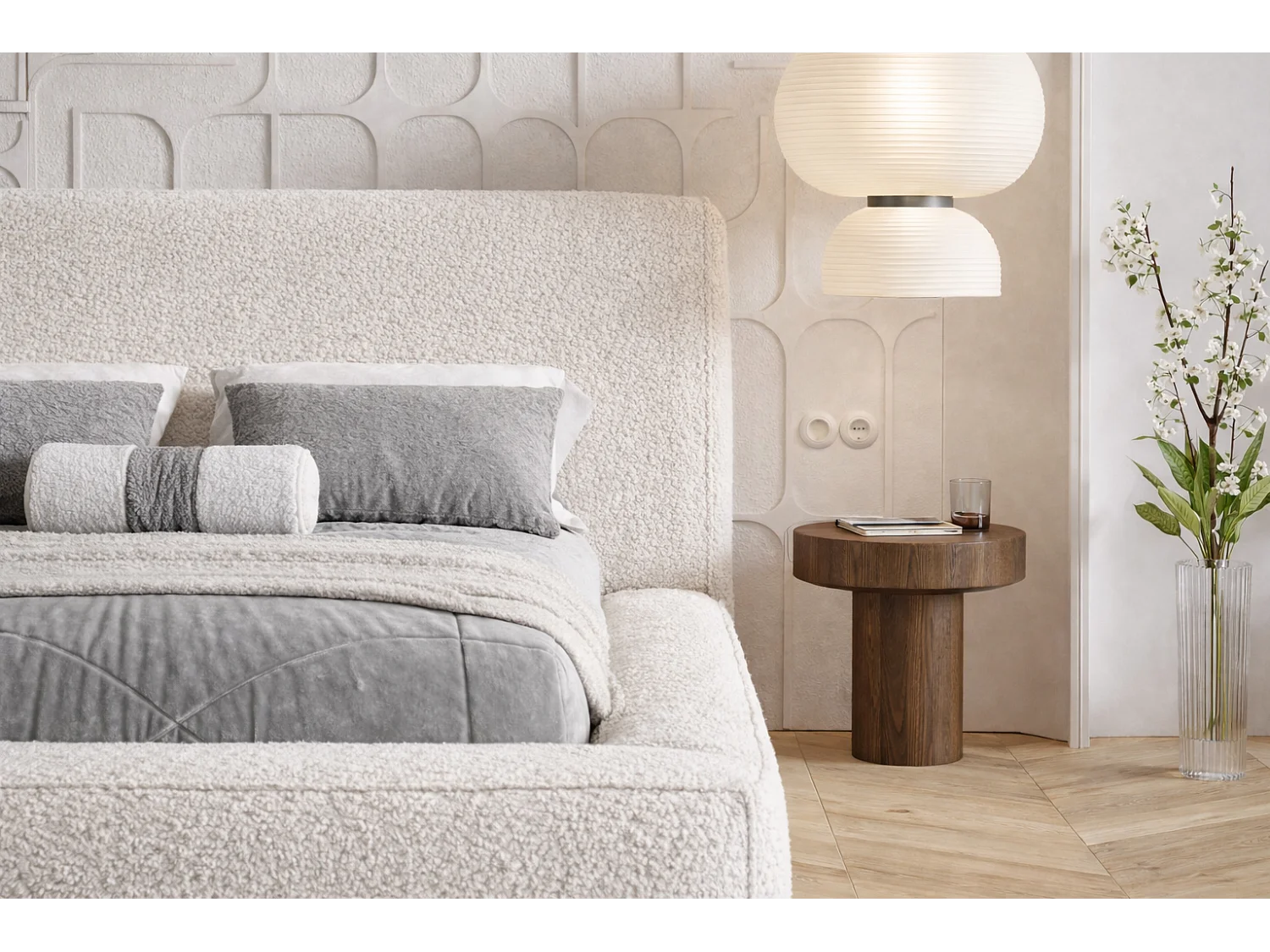 Polsterbett 140x200 Karano mit Bettkasten - Metall-Lattenrost, Samtstoff - Creme (Catch Me 1)