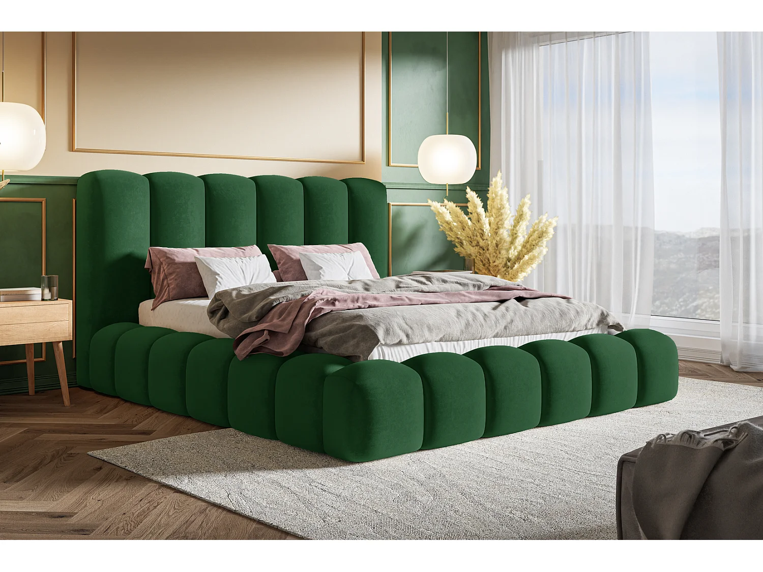 Doppelbett 180x200 Madeno mit Bettkasten - hochwertigem Schaumstoff, Lattenrost - Samtstoff, Grün (Amor Velvet 4311)