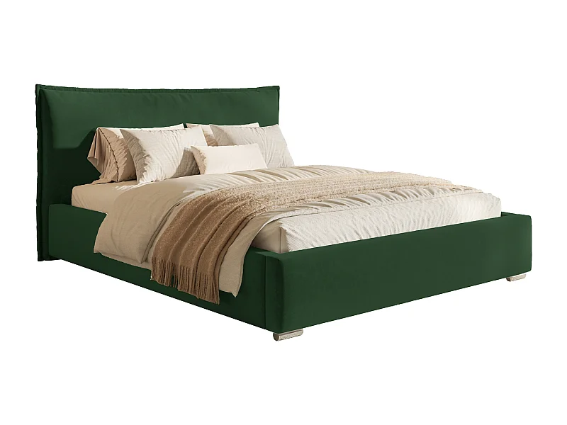 Lit rembourré 180x200 Zenito avec rangment, tête de lit type coussin, sommier métallique - velours Vert (Amor Velvet 4311)