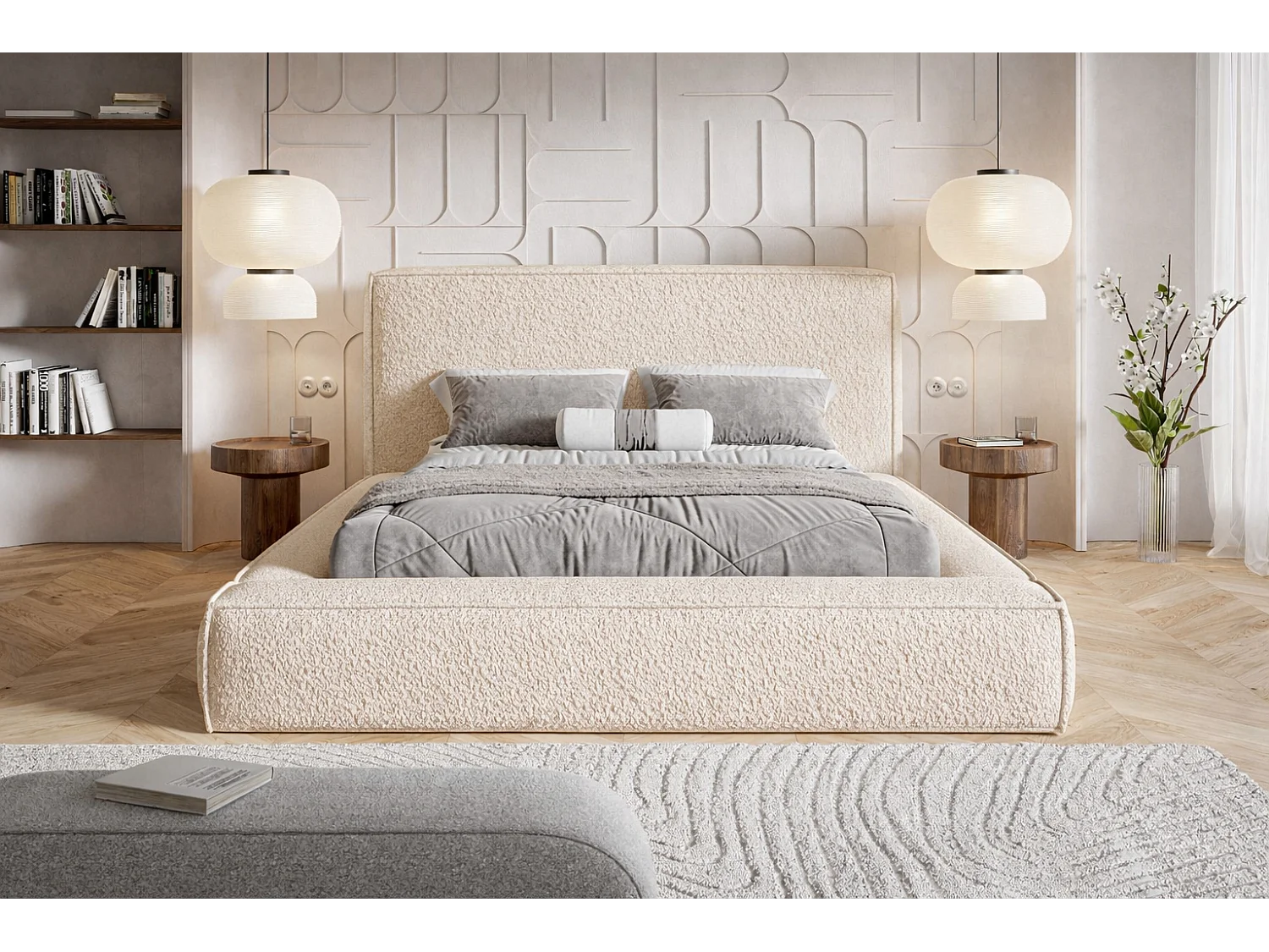 Polsterbett 160x200 Karano mit Bettkasten - Metall-Lattenrost, Samtstoff - Beige (Catch Me 2)