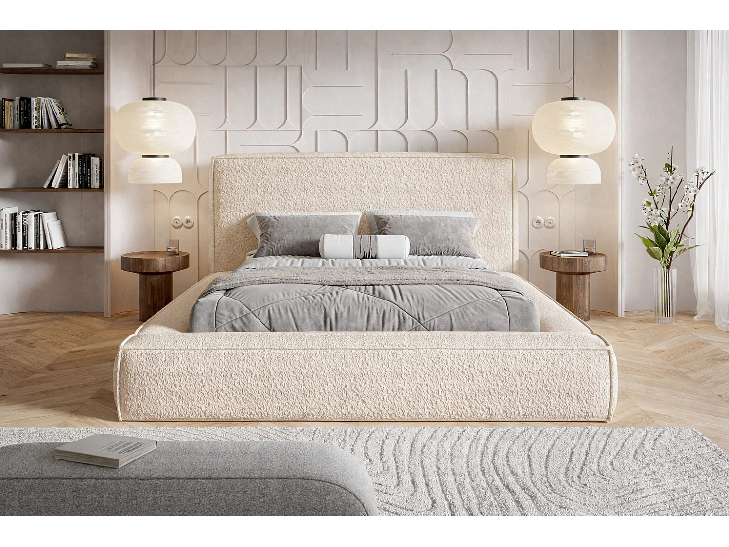 Polsterbett 160x200 Karano mit Bettkasten - Metall-Lattenrost, Samtstoff - Beige (Catch Me 2)