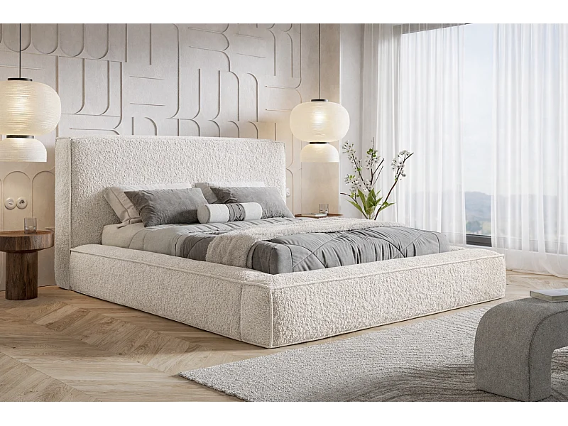 Polsterbett 160x200 Karano mit Bettkasten - Metall-Lattenrost, Samtstoff - Creme (Catch Me 1)