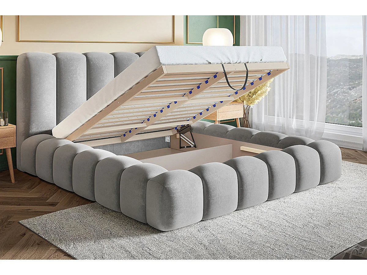 Doppelbett 160x200 Madeno mit Bettkasten - hochwertigem Schaumstoff, Lattenrost - Samtstoff, Grün (Amor Velvet 4311)