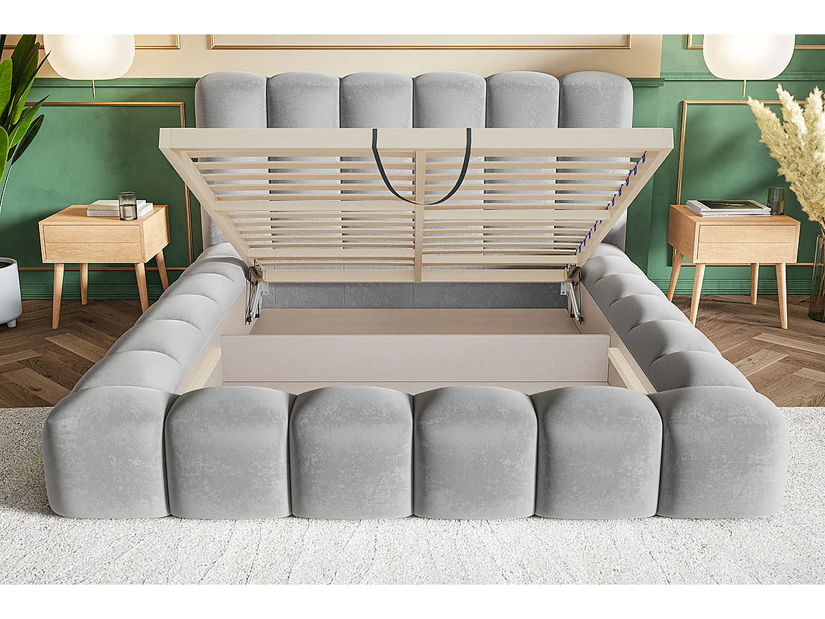 Doppelbett 160x200 Madeno mit Bettkasten - hochwertigem Schaumstoff, Lattenrost - Samtstoff, Grün (Amor Velvet 4311)