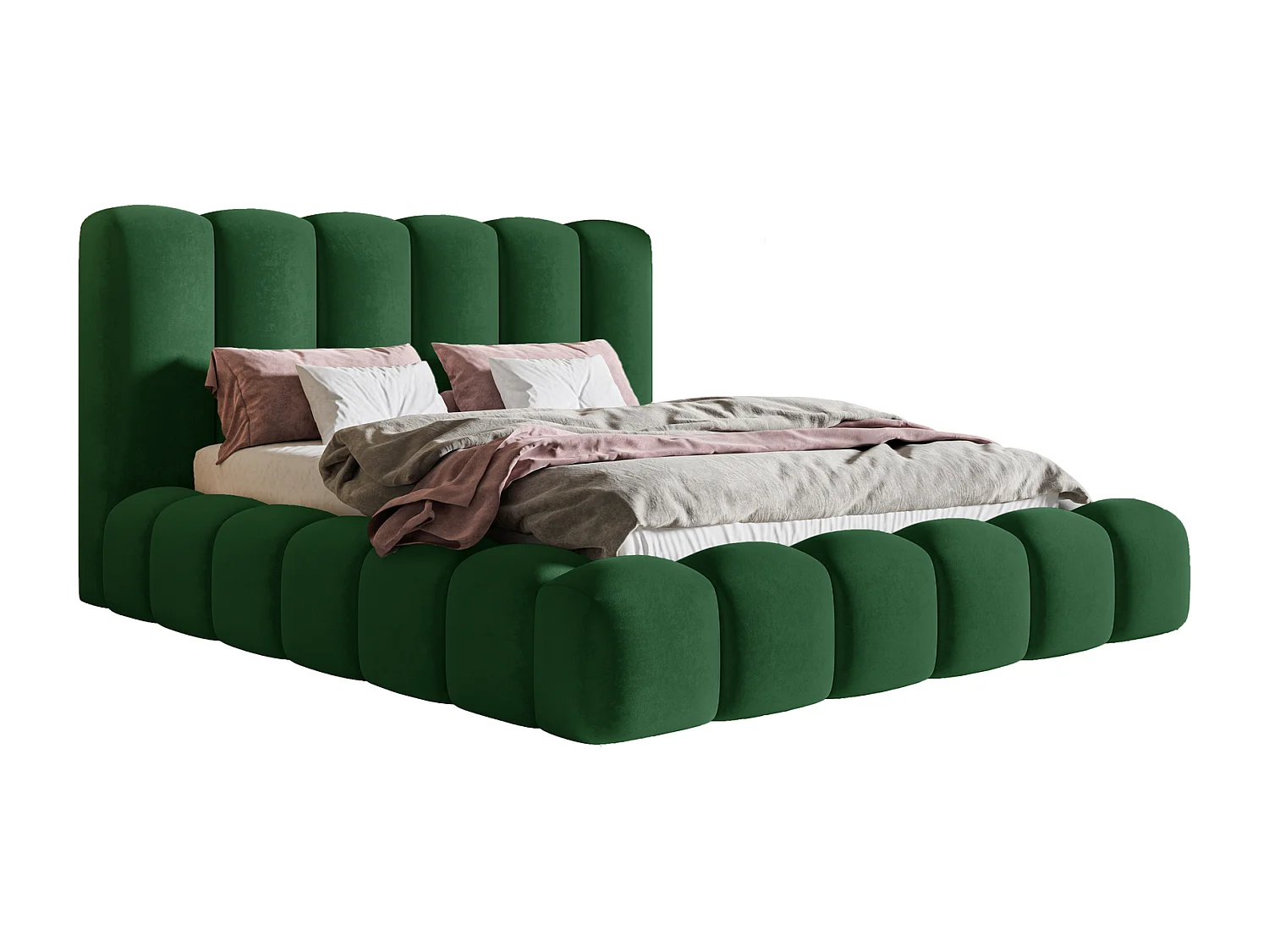 Gestoffeerd bed 160x200 Madeno - lattenbodem, opbergruimte - fluweel, Groen (Amor Velvet 4311)
