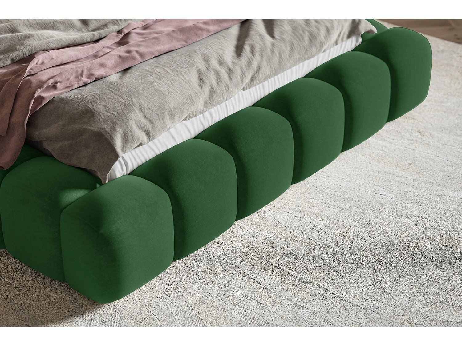 Doppelbett 160x200 Madeno mit Bettkasten - hochwertigem Schaumstoff, Lattenrost - Samtstoff, Grün (Amor Velvet 4311)