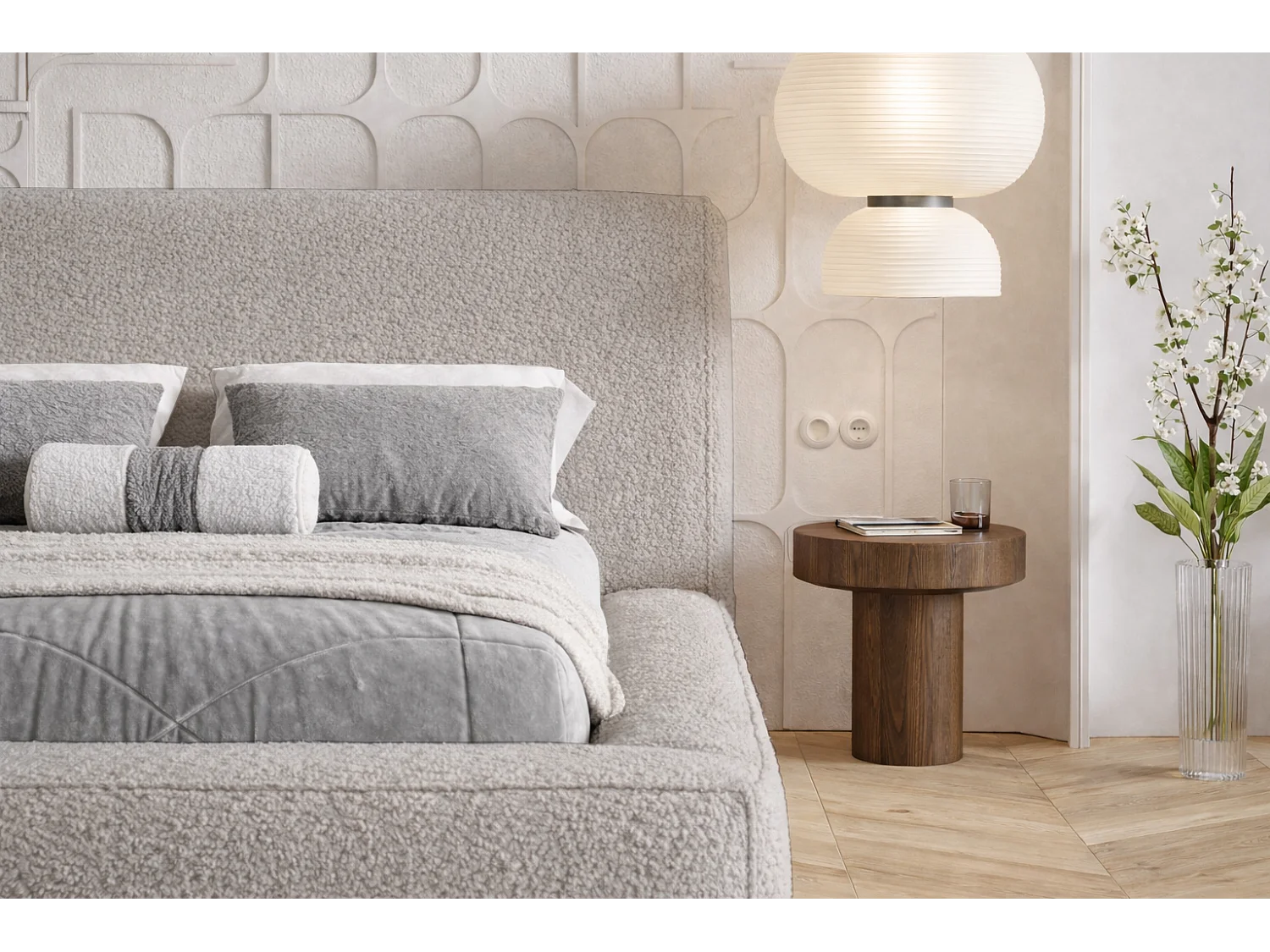 Polsterbett 180x200 Karano mit Bettkasten - Lattenrost, Samtstoff - Hellgrau (Catch Me 24)