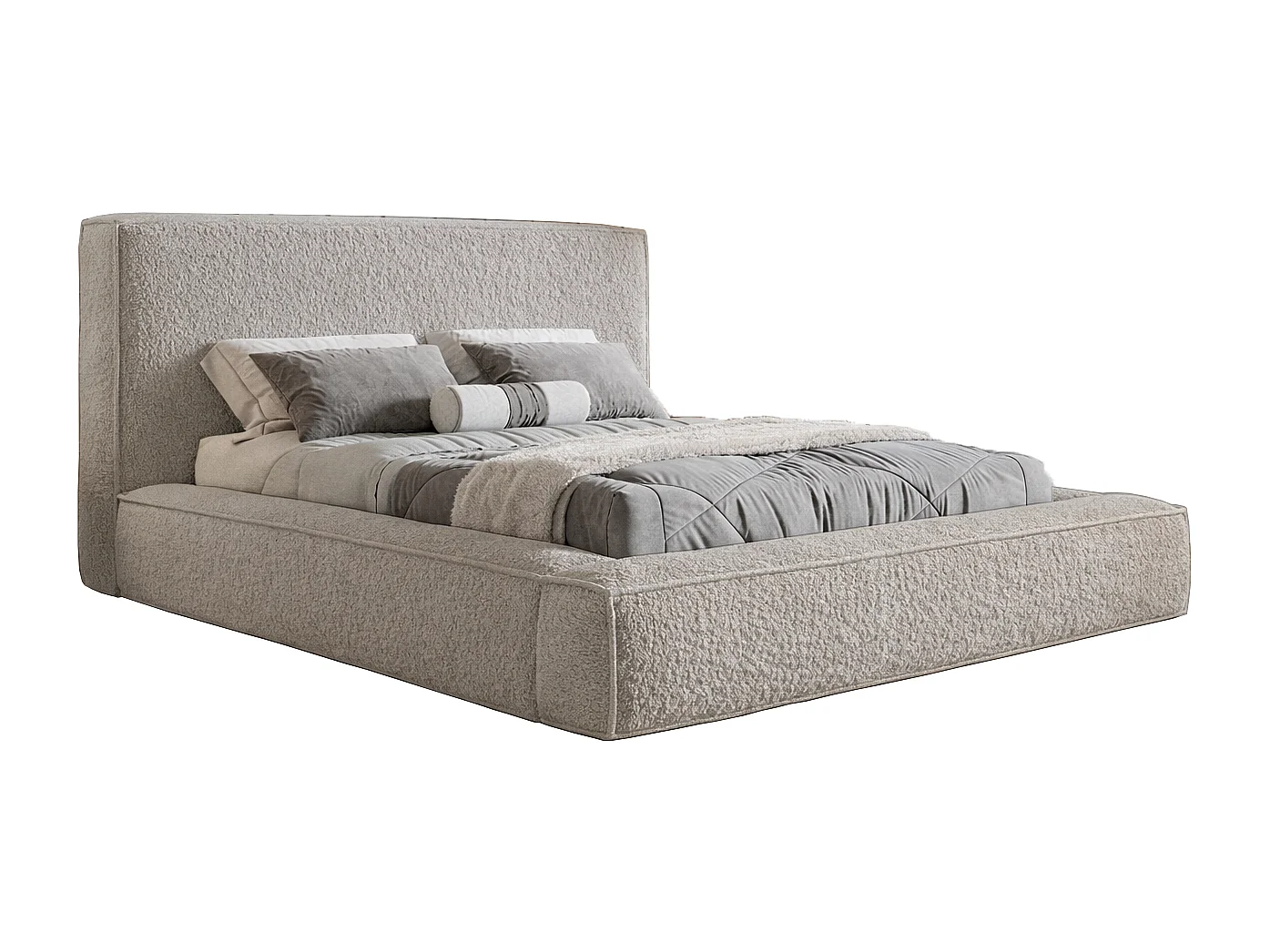 Lit coffre 180x200 cm Karano - sommier, tissu bouclé, Gris clair (Catch Me 24)