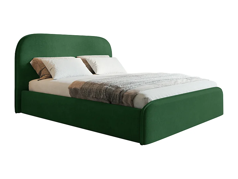 Lit coffre 180x200 Wendra - lit avec tête de lit arrondie, sommier - velours, Vert (Amor Velvet 4311)