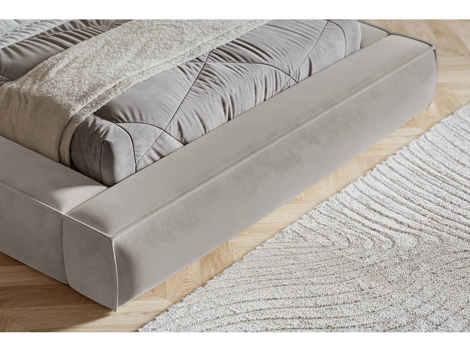 Polsterbett 180x200 Karano mit Metall-Lattenrost - Bettkasten, Samtstoff - Hellgrau (Amor Velvet 4318)