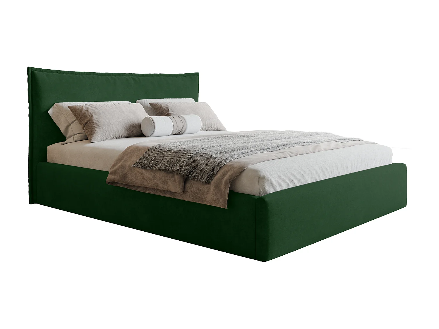 Bed 200x200 Zenito Slim met opbergruimte - hoofdbord in kussenvorm, metalen lattenbodem - Groen (Amor Velvet 4311)