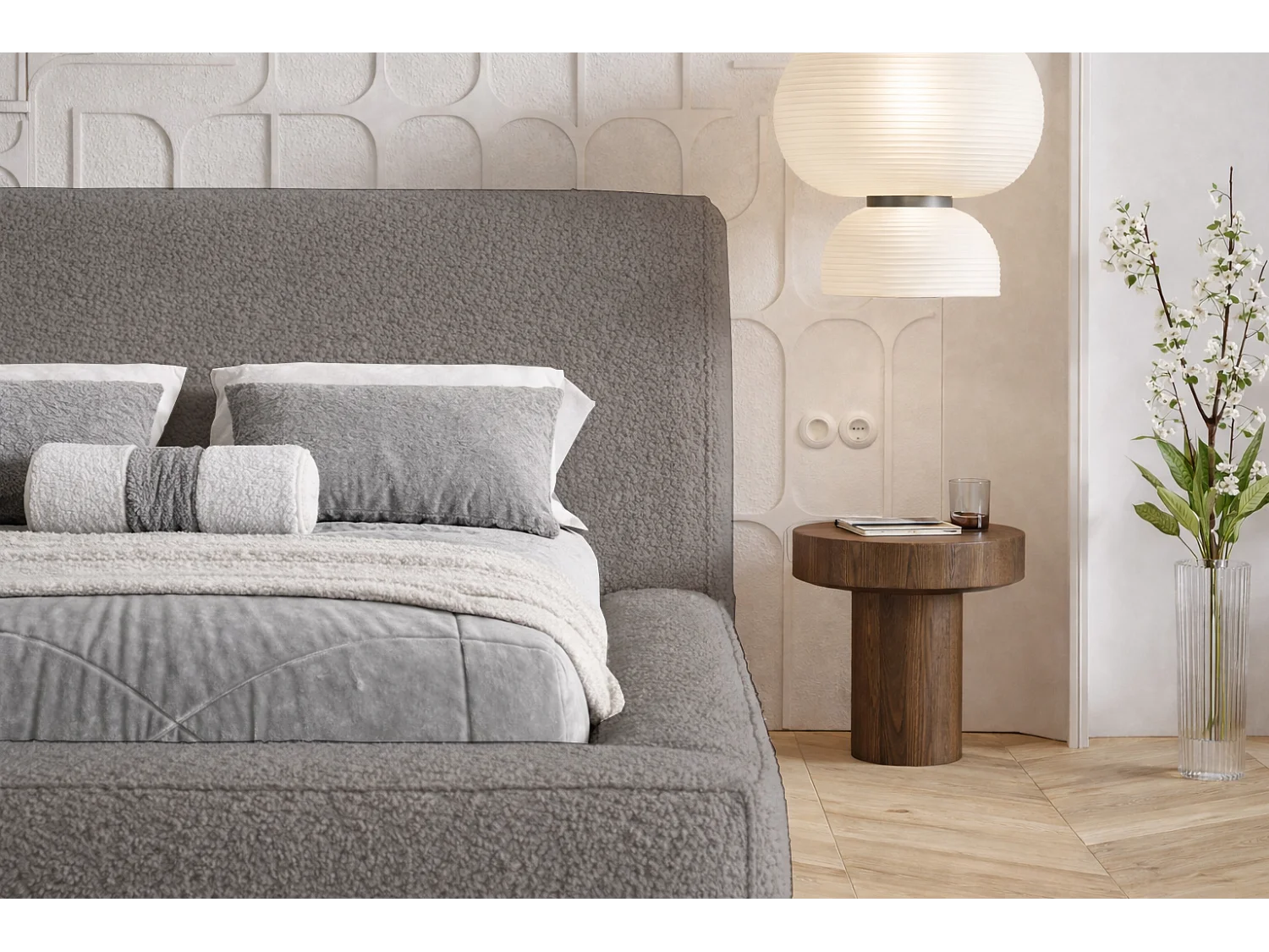 Polsterbett 140x200 Karano mit Bettkasten - Lattenrost, Samtstoff - Grau (Catch Me 25)