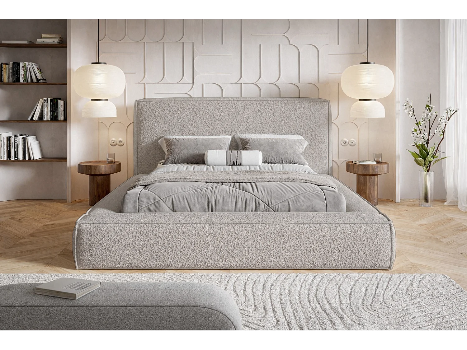 Polsterbett 140x200 Karano mit Bettkasten - Lattenrost, Samtstoff - Hellgrau (Catch Me 24)