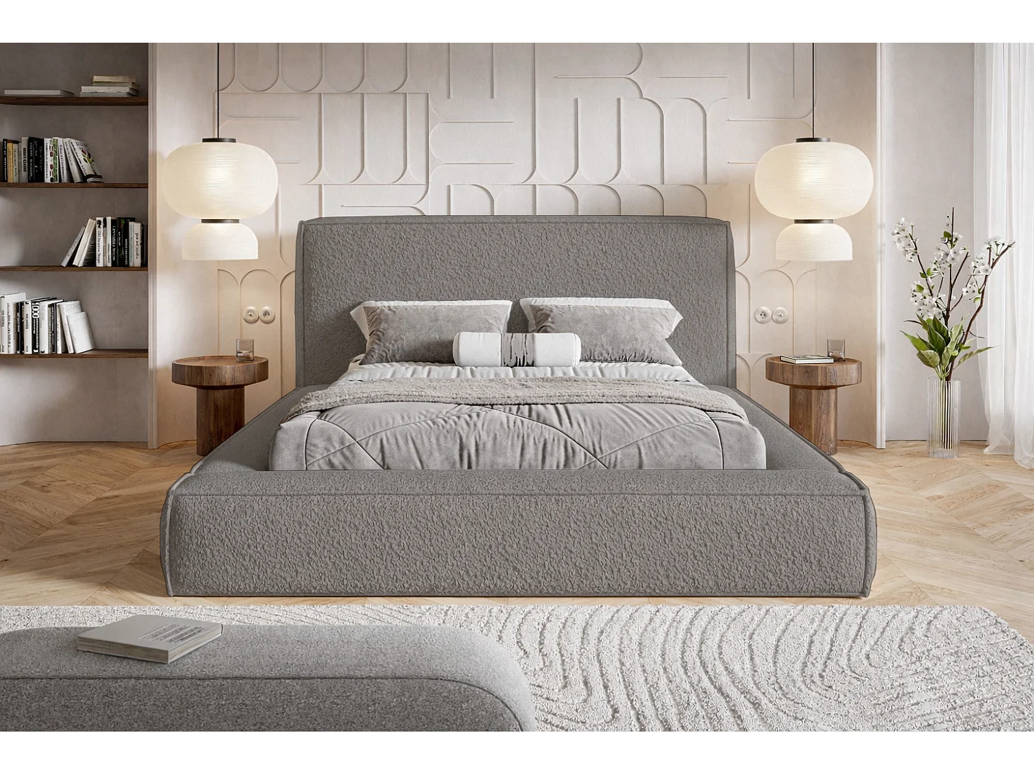 Polsterbett 160x200 Karano mit Bettkasten - Metall-Lattenrost, Samtstoff - Grau (Catch Me 25)