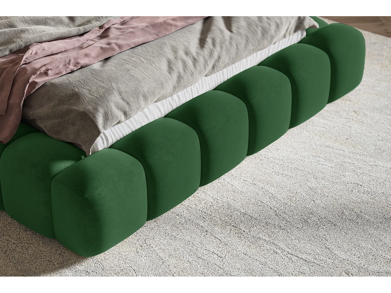 Doppelbett 180x200 Madeno mit Bettkasten - hochwertigem Schaumstoff, Metall-Lattenrost - Samtstoff, Grün (Amor Velvet 4311)