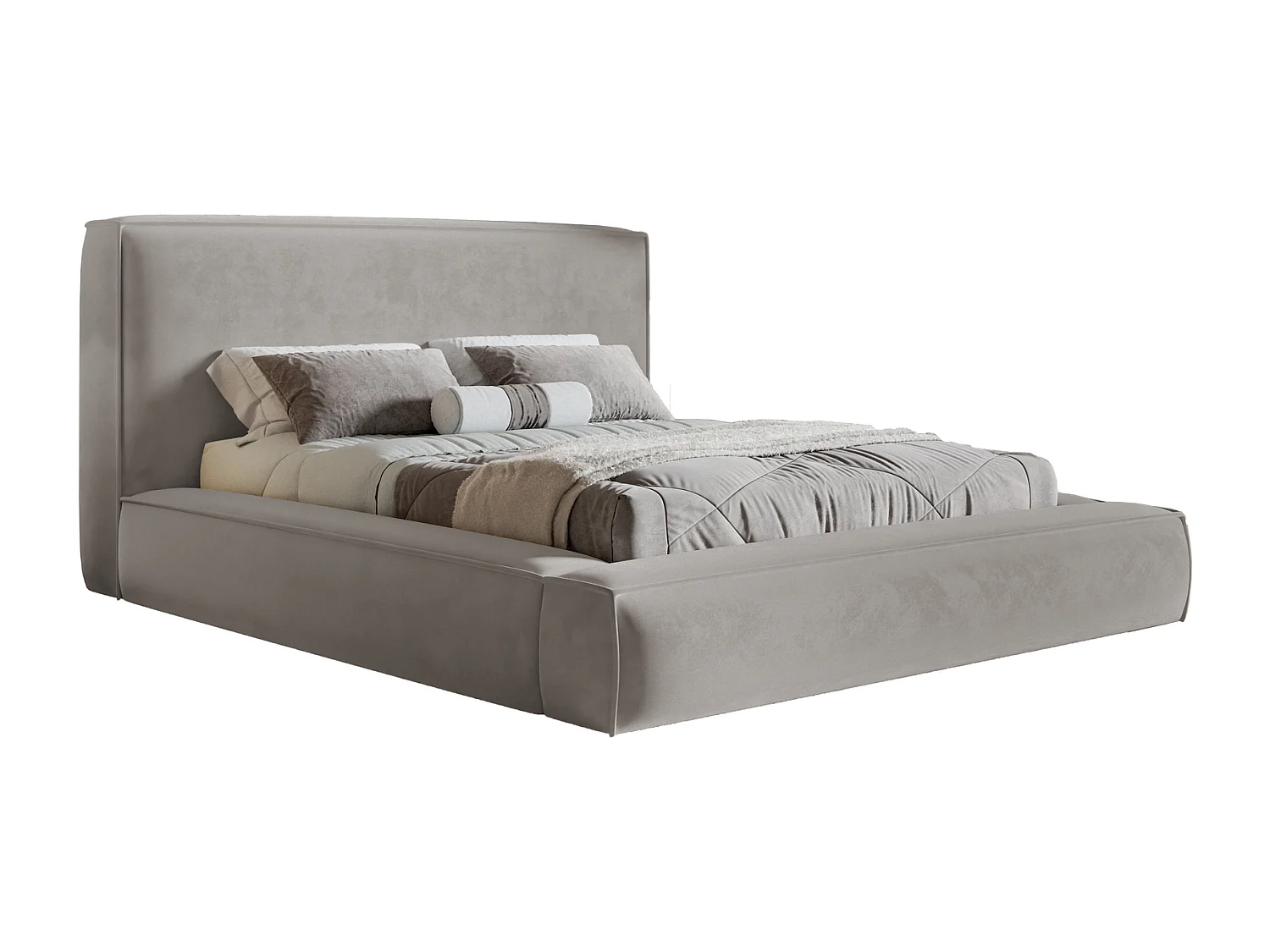 Gestoffeerd bed 160x200 Karano - fluweel, bed met opbergruimte, lattenbodem, Lichtgrijs (Amor Velvet 4318)