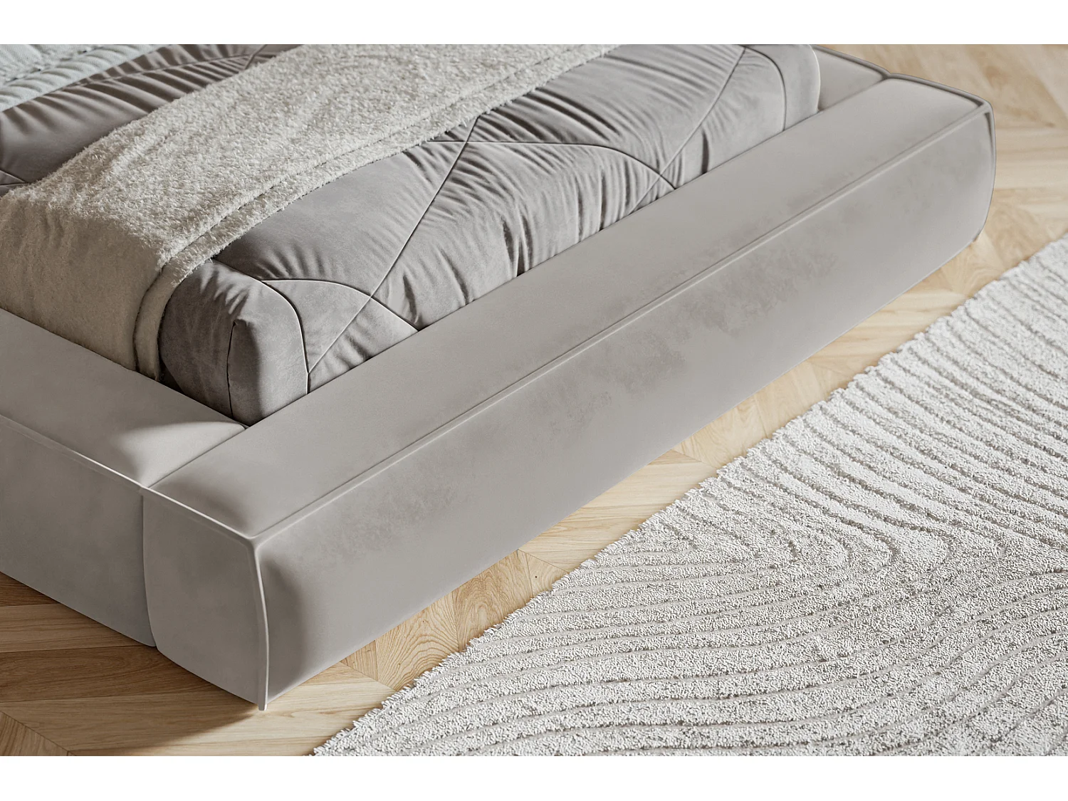 Polsterbett 160x200 Karano mit Lattenrost - Bettkasten, Samtstoff - Hellgrau (Amor Velvet 4318)