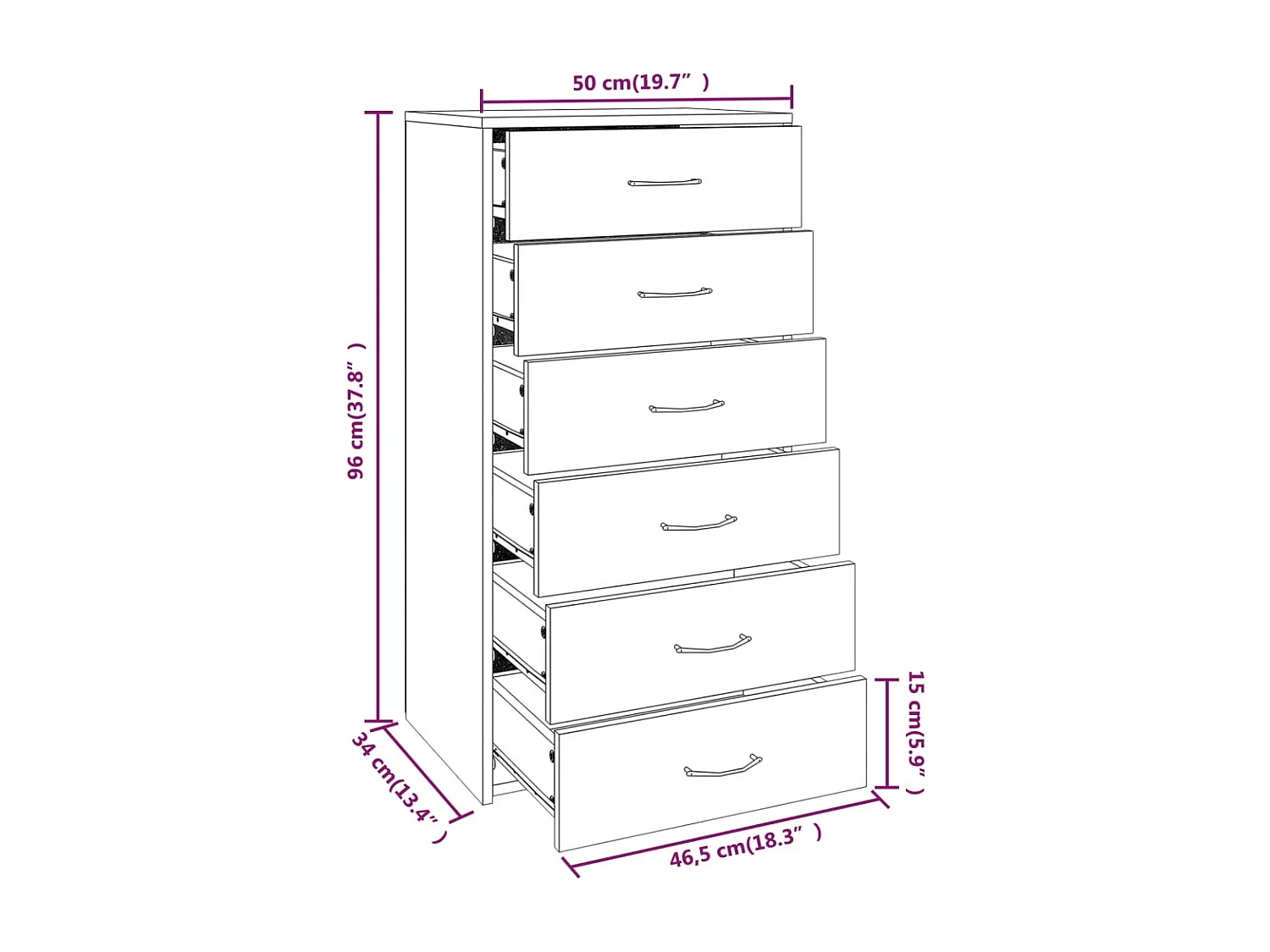 Buffet avec 6 tiroirs Sonoma gris 50x34x96 cm Bois d'ingénierie