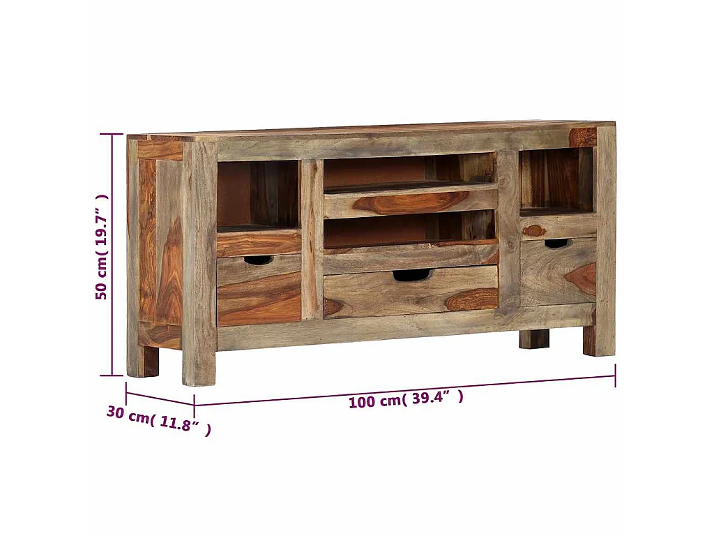 Buffet Gris 100x30x50 cm Bois massif