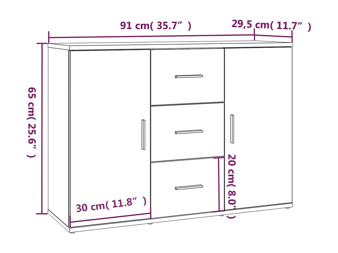 Aparador de madera contrachapada blanca 91x29,5x65 cm