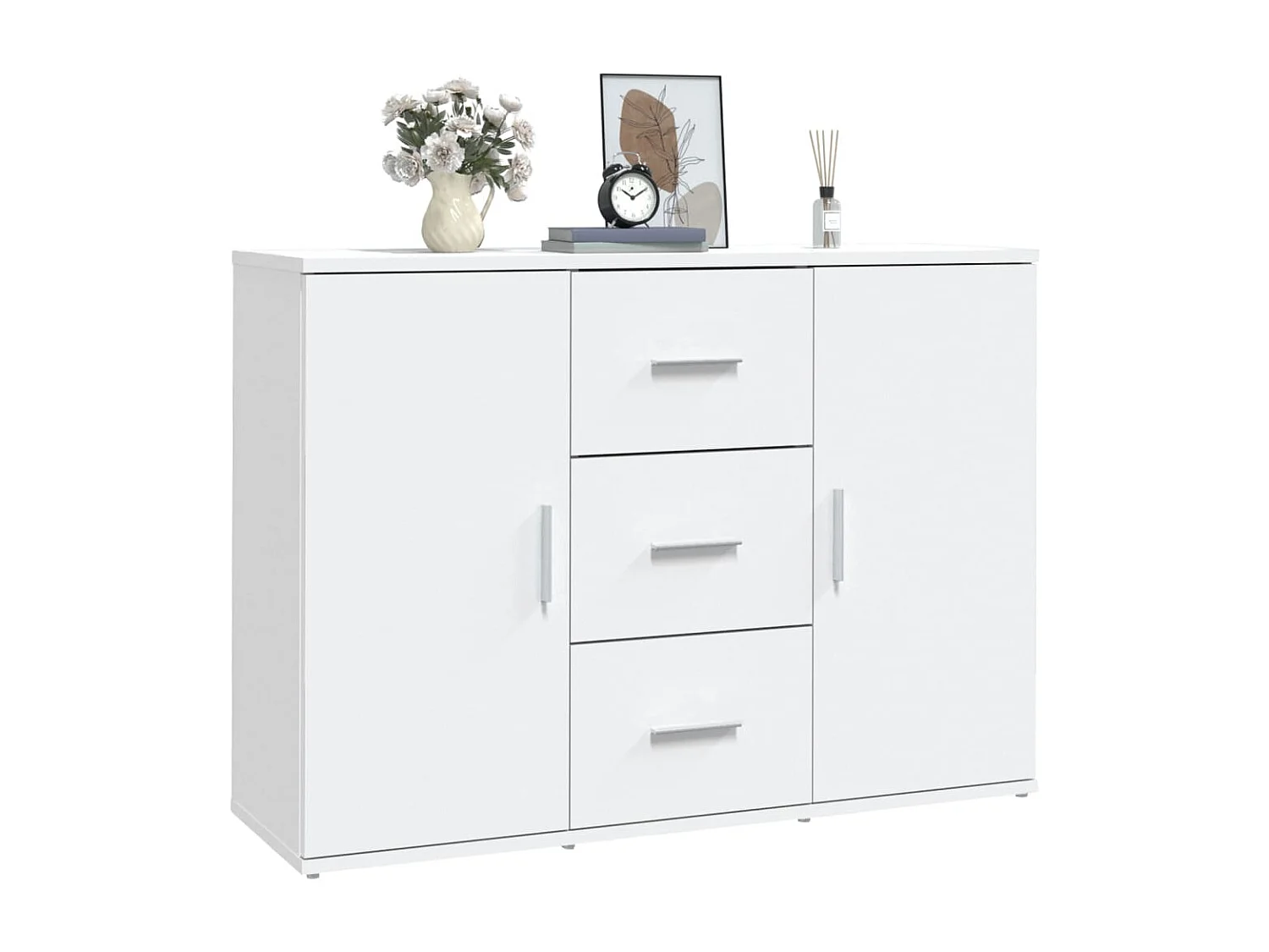 Aparador de madera contrachapada blanca 91x29,5x65 cm