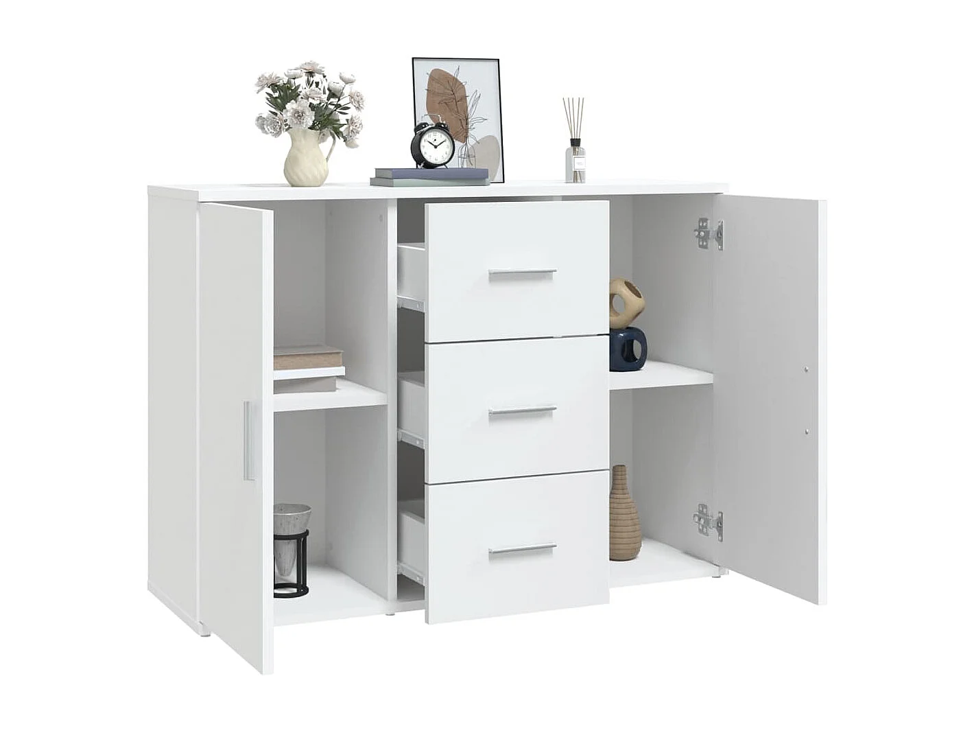 Aparador de madera contrachapada blanca 91x29,5x65 cm