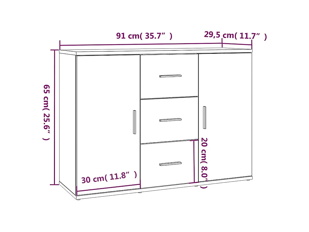 Buffet blanc 91x29,5x65 cm bois d'ingénierie