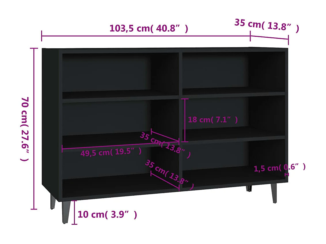 Credenza Nera 103,5x35x70 cm in Legno Multistrato