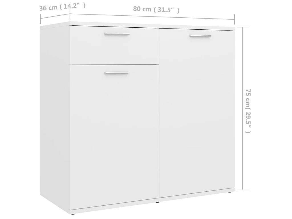 Dressoir 80x36x75 cm bewerkt hout wit