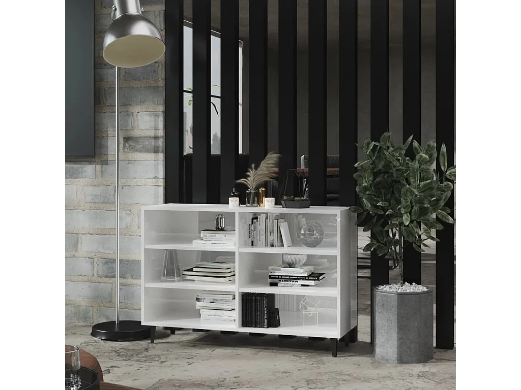 Credenza Bianco Lucido 103,5x35x70 cm in Legno Multistrato